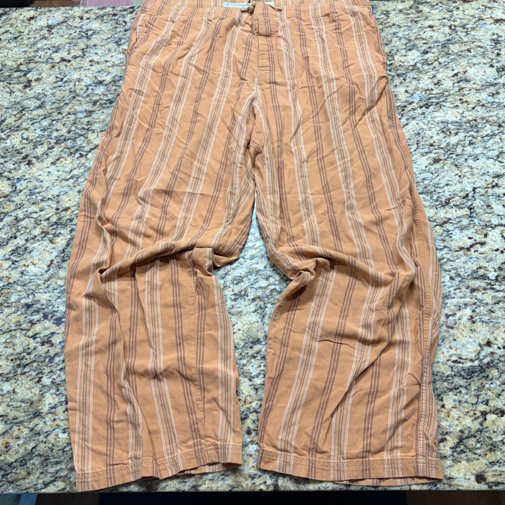 Life is Good Mens Burnt Orange Striped Lounge Pants Size L Elastic Waist v